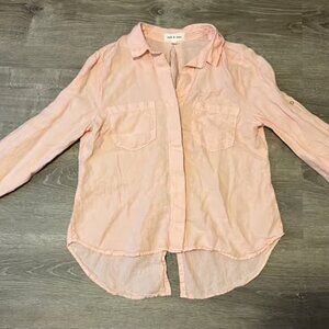 Cloth & Stone Anthropologie 100% Linen Button Down Pink Shirt Size M Beachy Boho